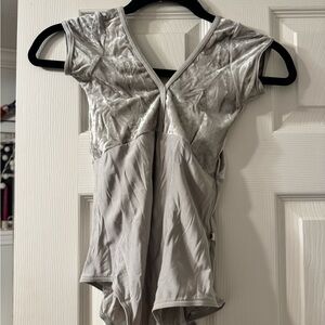 Yumiko Alicia Silver Women’s Dance Leotard - Sleek V-Neck Top